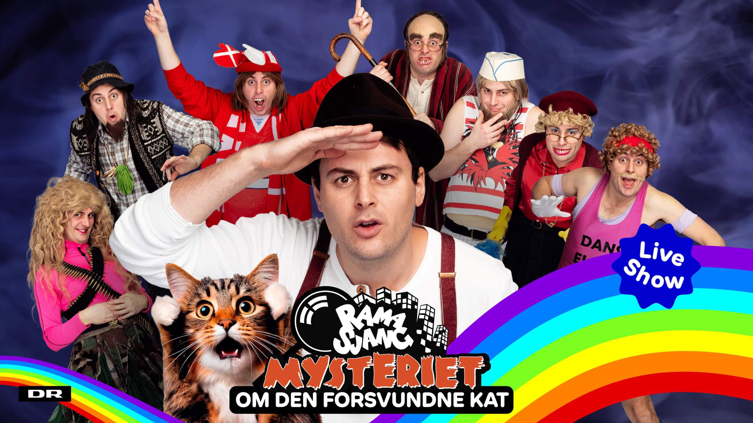 Mini spionerne Gruppespil med børn og voksne i kostumer til live show.