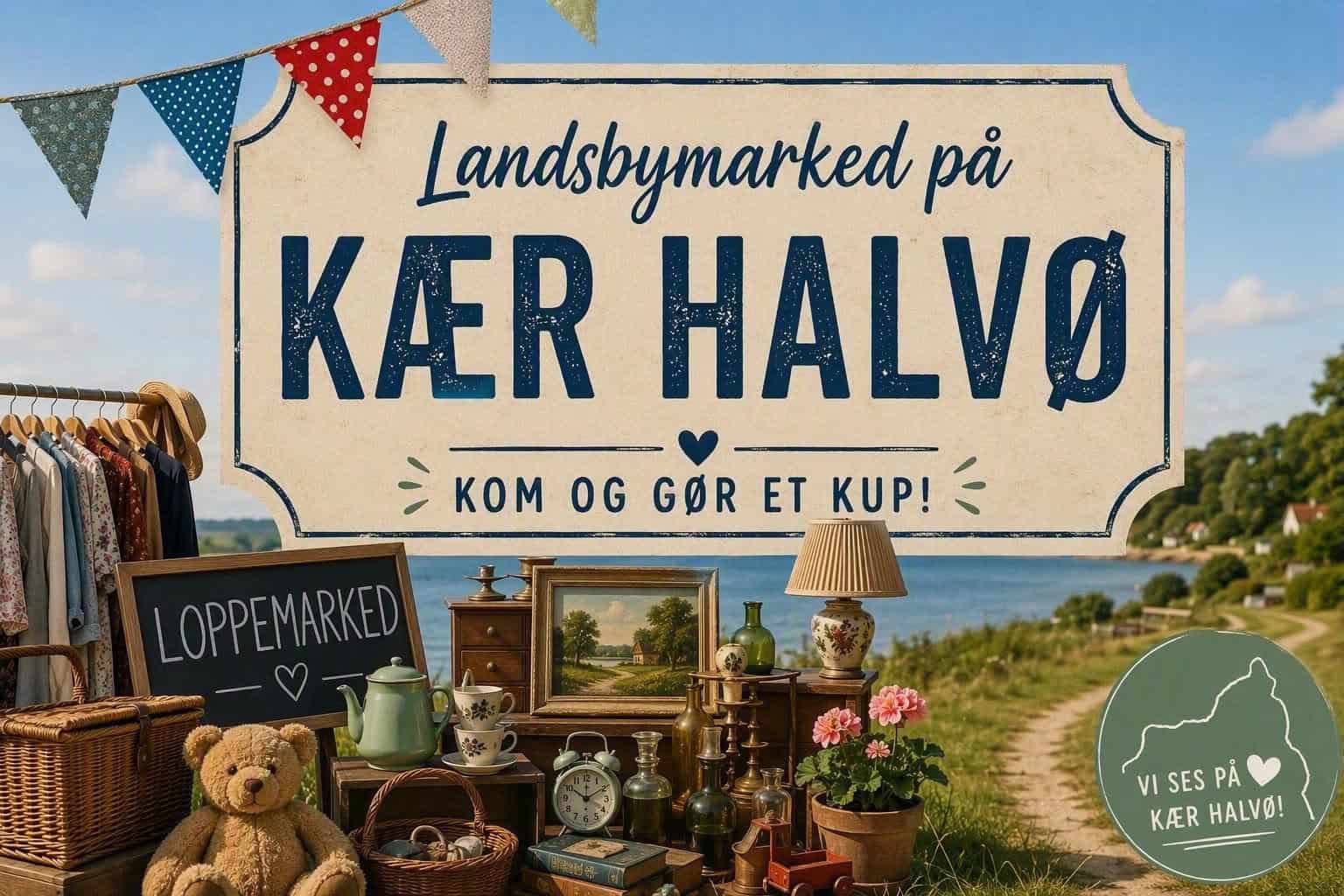 Loppemarked på Kær Halvø Udendørs loppemarked ved Kær Halvø med vintage varer og pynt.