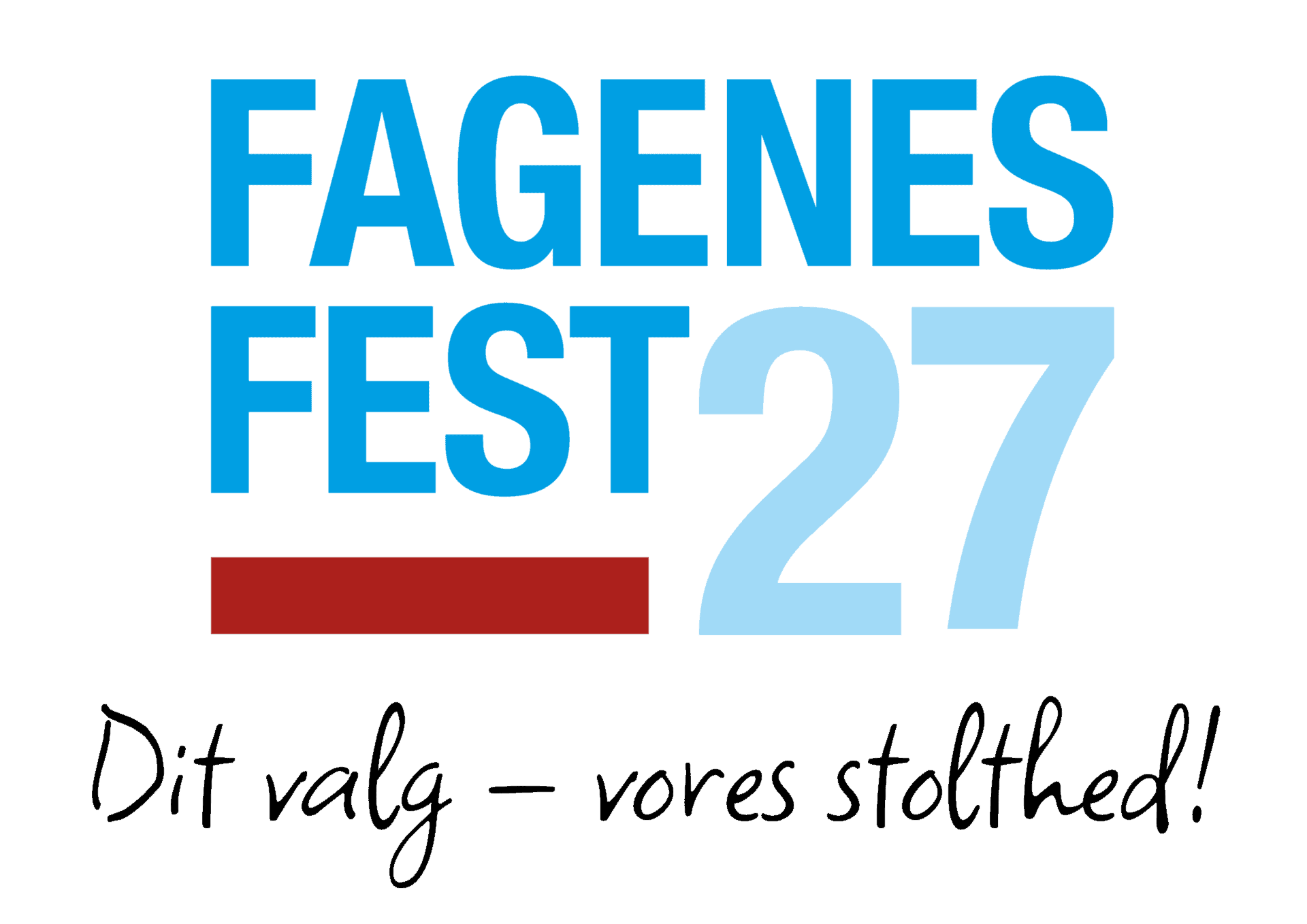 Fagenes Fest Sønderborg 2027 Logo for Fagenes Fest Sønderborg 2027 med blå, rød og lyseblå tekst.